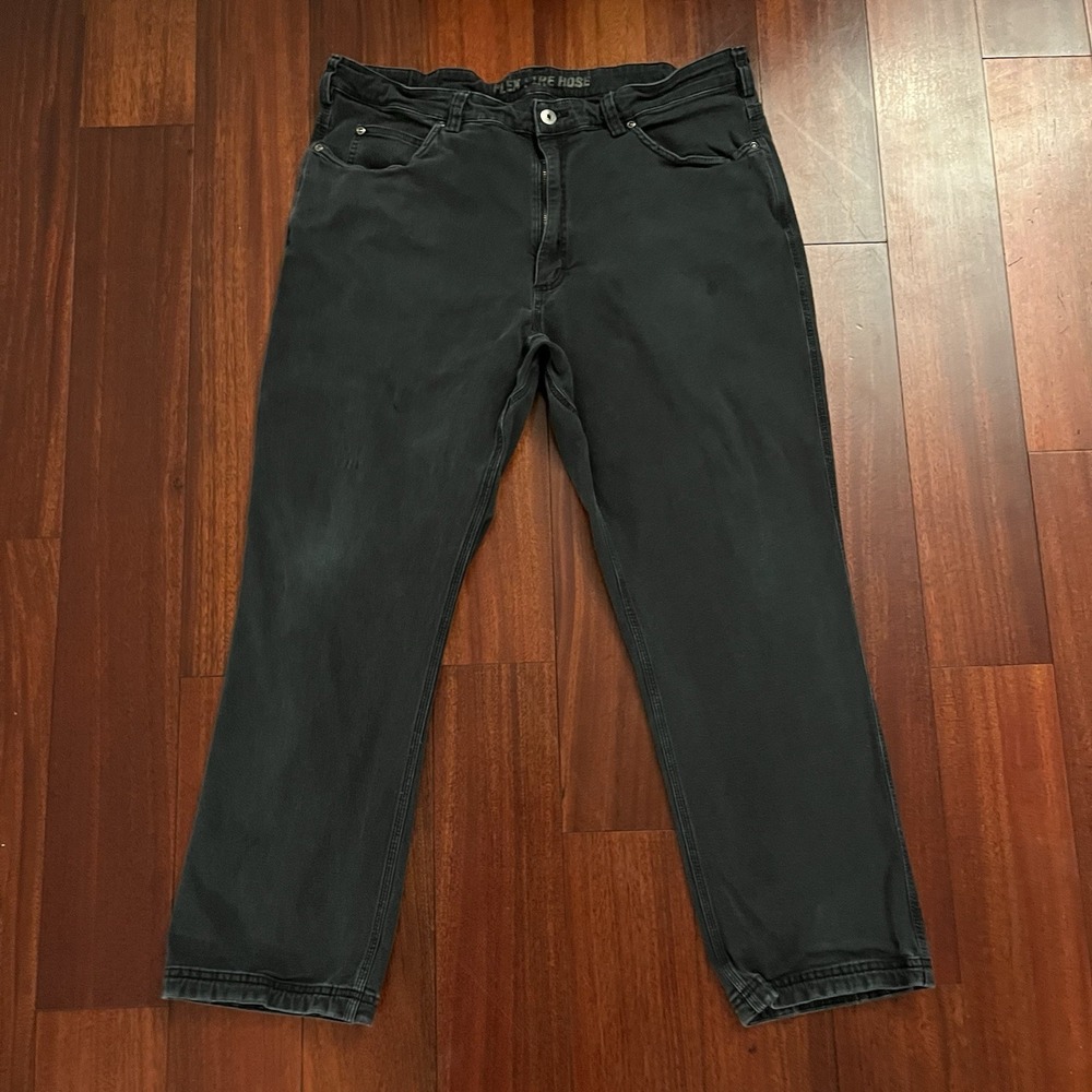 Duluth Trading Flex Fire Hose Pants Men 40x30 Black Workwear Stretch Relaxed Fit